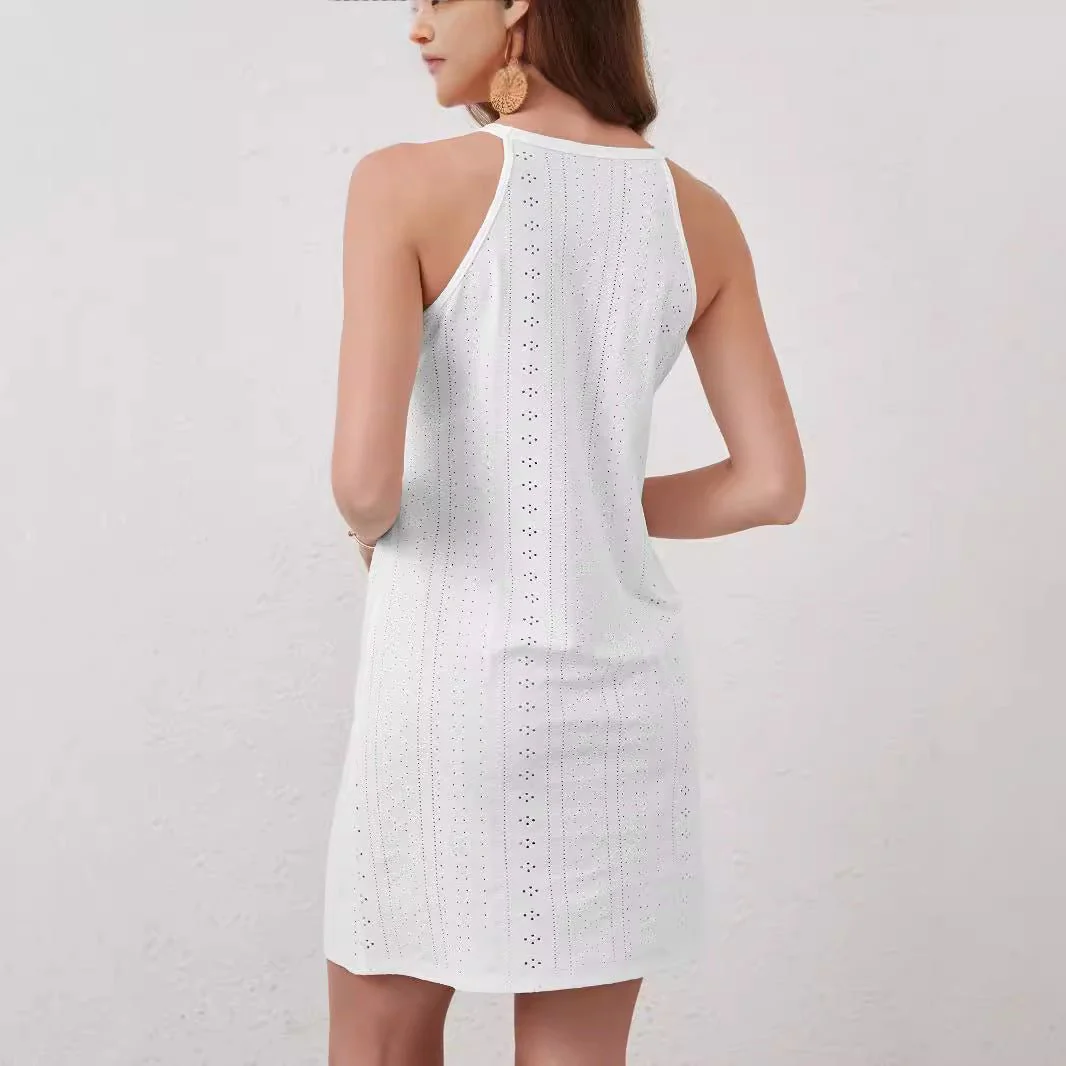 2025 new elegant women's solid color lace splicing sleeveless sexy backless dress - Image 2