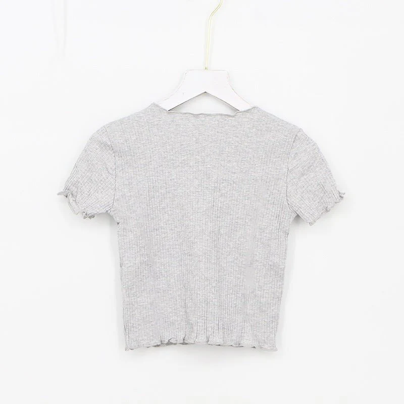 2025 Summer American Style Fashion Retro Ruffle Edge Slim Short Sleeve T-shirt - Image 17