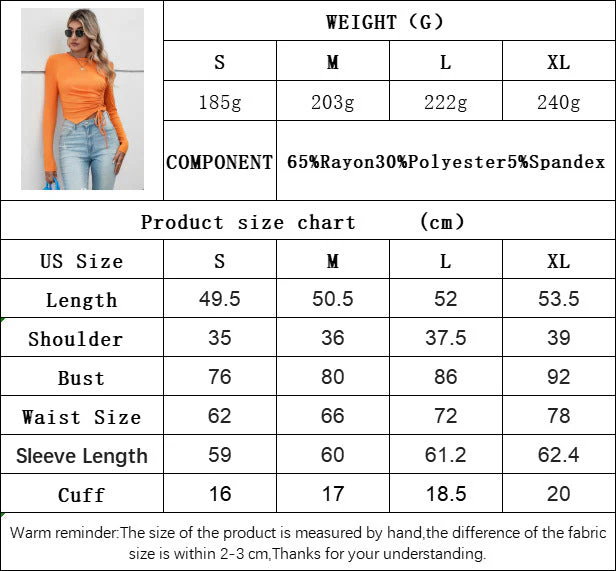 2025 Summer Comfortable Casual Irregular Short Pleated Slim Fit Long Sleeve Women's T-shirt - Image 10