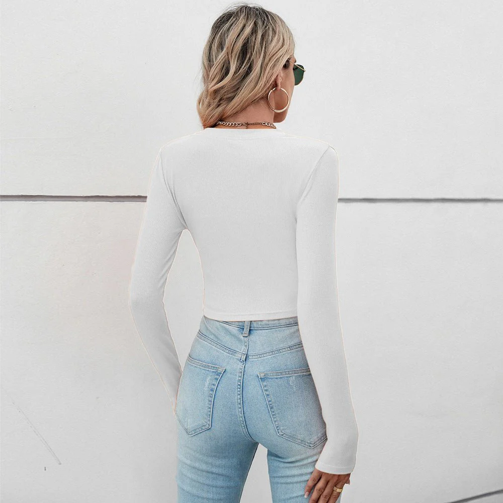 2025 Summer Comfortable Casual Irregular Short Pleated Slim Fit Long Sleeve Women's T-shirt - Image 26