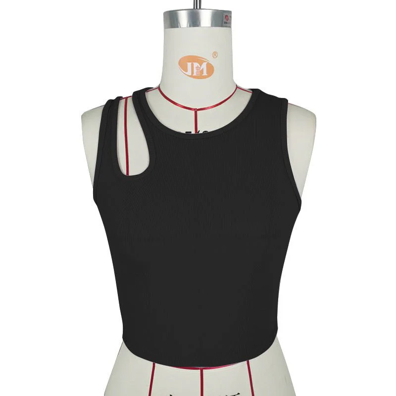 2025 Summer New Women's Ribbed Navel-Exposed Slim Fit Top Hollow Design Sleeveless Round Neck Vest - Image 12