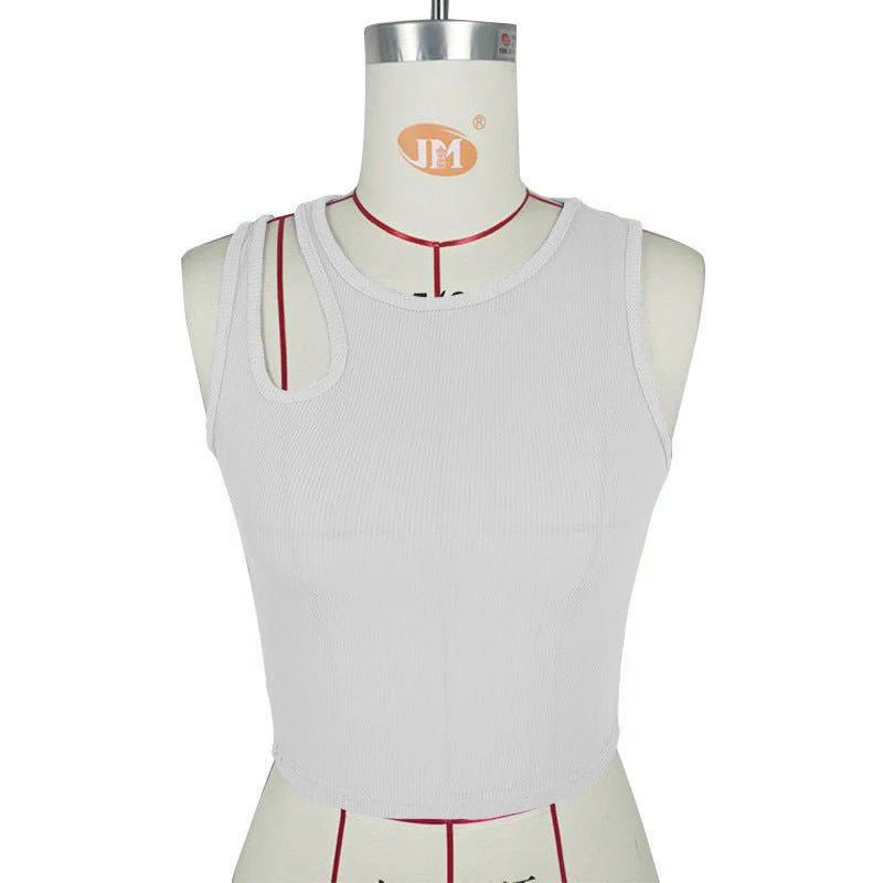 2025 Summer New Women's Ribbed Navel-Exposed Slim Fit Top Hollow Design Sleeveless Round Neck Vest - Image 14