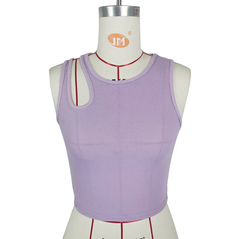 2025 Summer New Women's Ribbed Navel-Exposed Slim Fit Top Hollow Design Sleeveless Round Neck Vest - Image 15