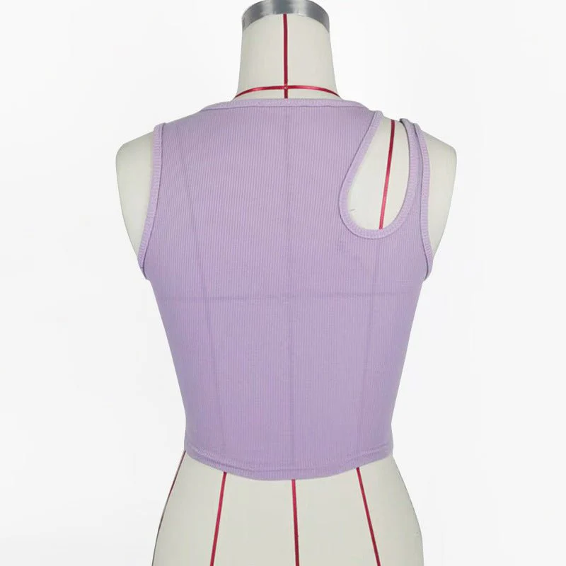 2025 Summer New Women's Ribbed Navel-Exposed Slim Fit Top Hollow Design Sleeveless Round Neck Vest - Image 19