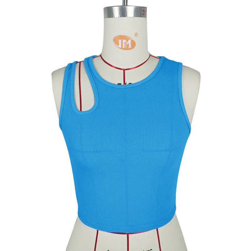 2025 Summer New Women's Ribbed Navel-Exposed Slim Fit Top Hollow Design Sleeveless Round Neck Vest - Image 21