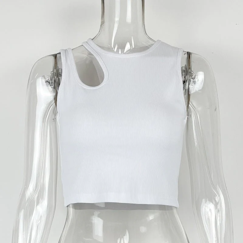 2025 Summer New Women's Ribbed Navel-Exposed Slim Fit Top Hollow Design Sleeveless Round Neck Vest - Image 23