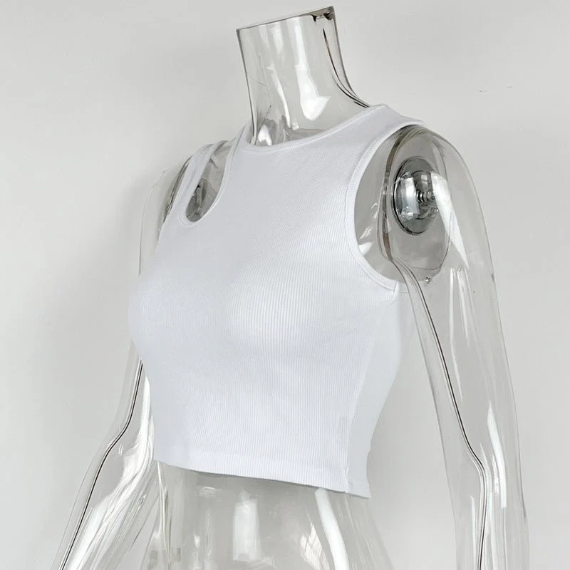 2025 Summer New Women's Ribbed Navel-Exposed Slim Fit Top Hollow Design Sleeveless Round Neck Vest - Image 24