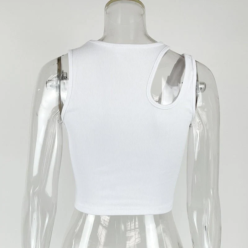 2025 Summer New Women's Ribbed Navel-Exposed Slim Fit Top Hollow Design Sleeveless Round Neck Vest - Image 25