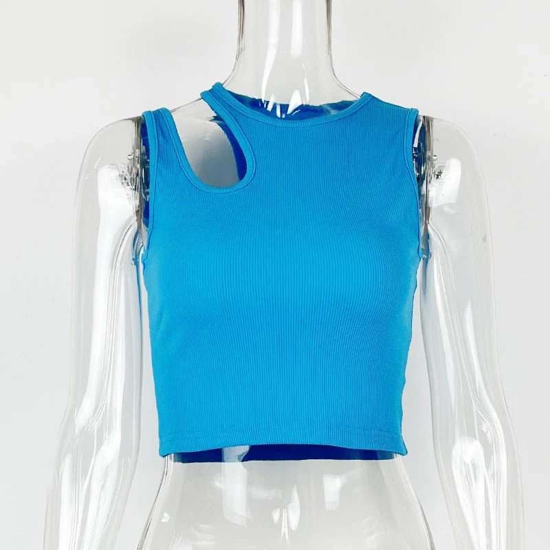 2025 Summer New Women's Ribbed Navel-Exposed Slim Fit Top Hollow Design Sleeveless Round Neck Vest - Image 26