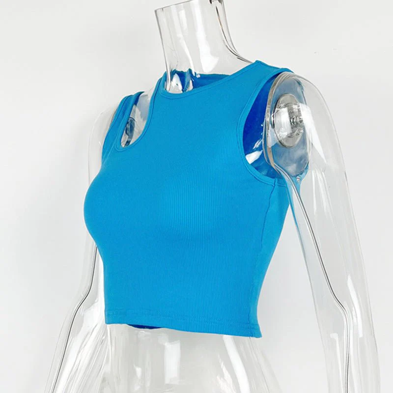 2025 Summer New Women's Ribbed Navel-Exposed Slim Fit Top Hollow Design Sleeveless Round Neck Vest - Image 27