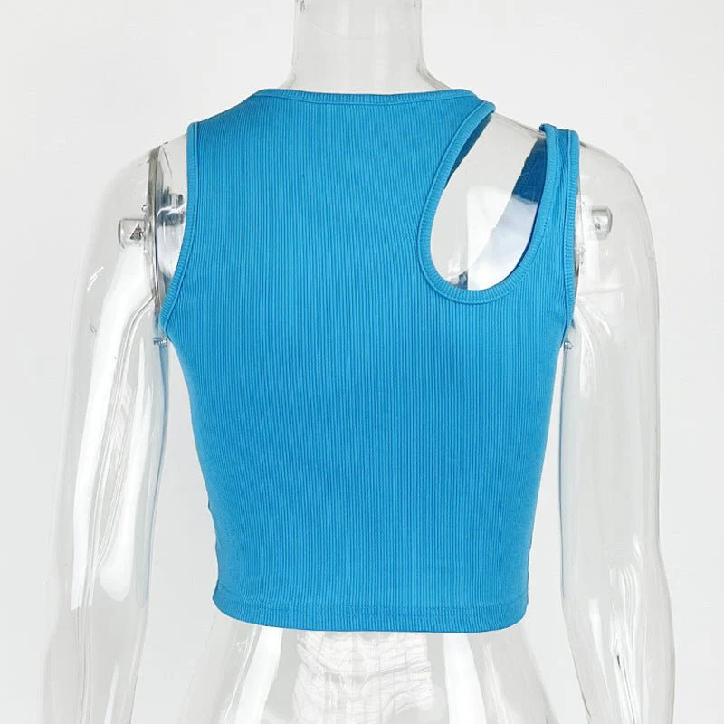 2025 Summer New Women's Ribbed Navel-Exposed Slim Fit Top Hollow Design Sleeveless Round Neck Vest - Image 28