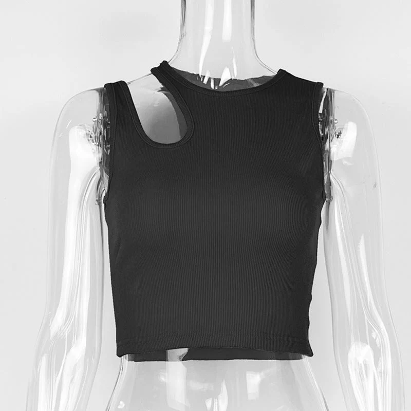 2025 Summer New Women's Ribbed Navel-Exposed Slim Fit Top Hollow Design Sleeveless Round Neck Vest - Image 29