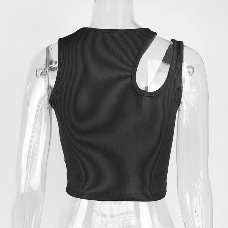 2025 Summer New Women's Ribbed Navel-Exposed Slim Fit Top Hollow Design Sleeveless Round Neck Vest - Image 30