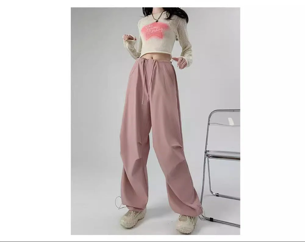 American overalls women's high-end pants women's spring and autumn high-waisted wide-leg sweatpants straight casual sweatpants trousers - Image 4