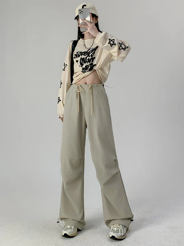 American overalls women's high-end pants women's spring and autumn new loose wide-leg sweatpants high-waisted paratrooper sweatpants - Image 13