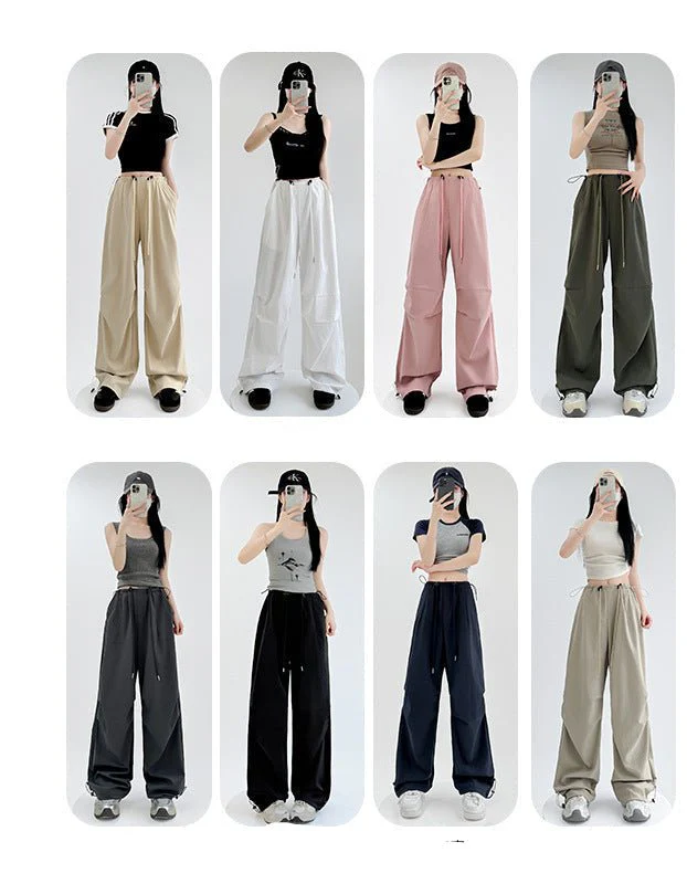American overalls women's high-end pants women's spring and autumn new loose wide-leg sweatpants high-waisted paratrooper sweatpants - Image 2
