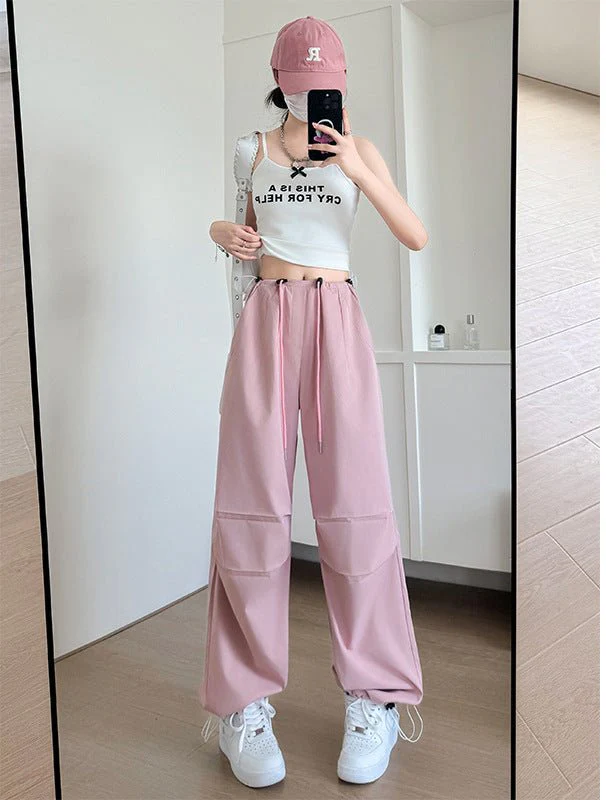 American overalls women's high-end pants women's spring and autumn new loose wide-leg sweatpants high-waisted paratrooper sweatpants - Image 9