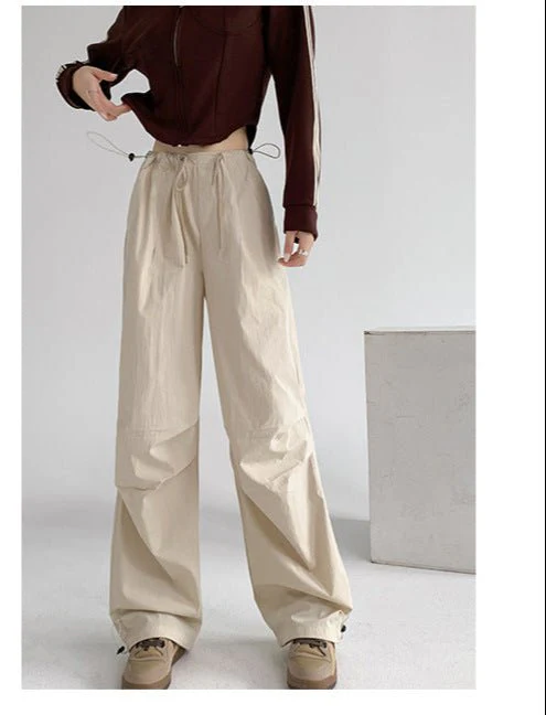 American sweatpants women's summer thin high waist wide legs parachute pants casual thin quick drying overalls women's pants - Image 3