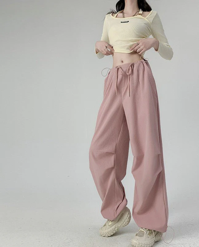 American sweatpants women's summer thin high waist wide legs parachute pants casual thin quick drying overalls women's pants - Image 6