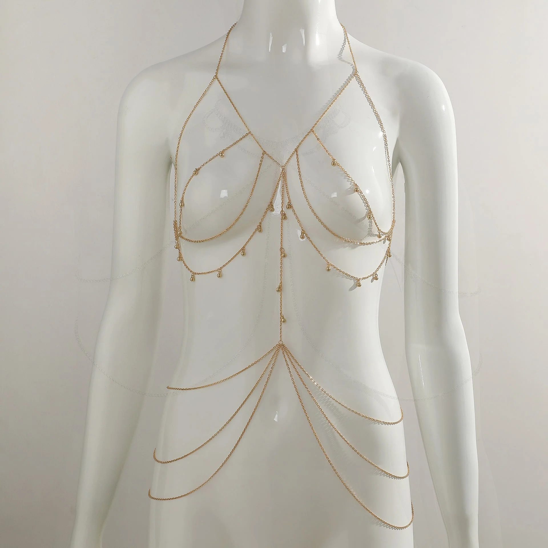 Bell chest chain multi-layer backless necklace without Bra & Panty FD - Image 3
