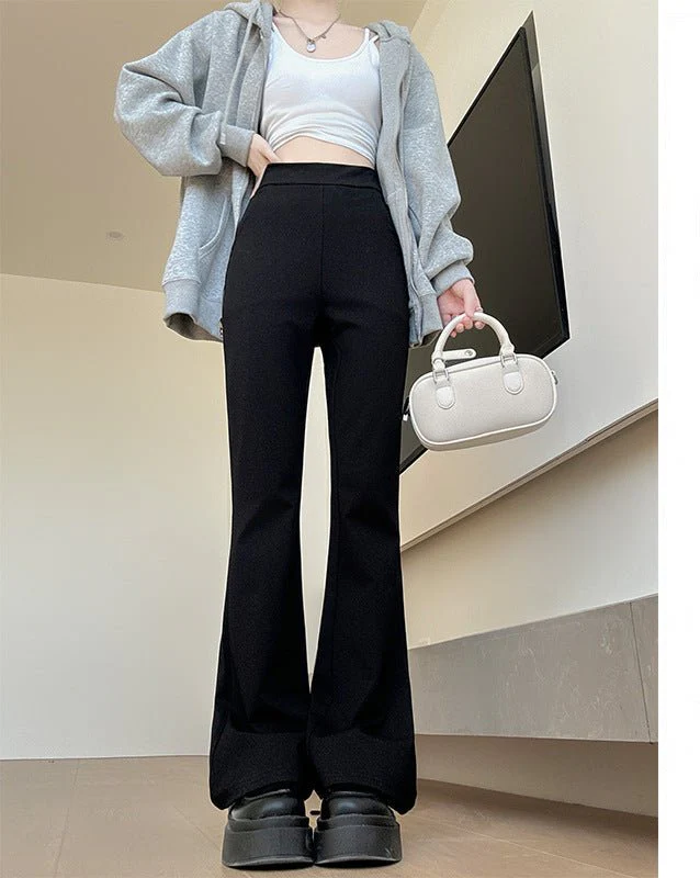 Black horseshoe pants women's pants spring and autumn new high waist slim mopping wide leg pants suit small size flared pants - Image 2
