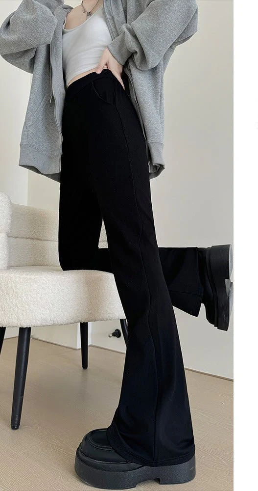 Black horseshoe pants women's pants spring and autumn new high waist slim mopping wide leg pants suit small size flared pants - Image 4