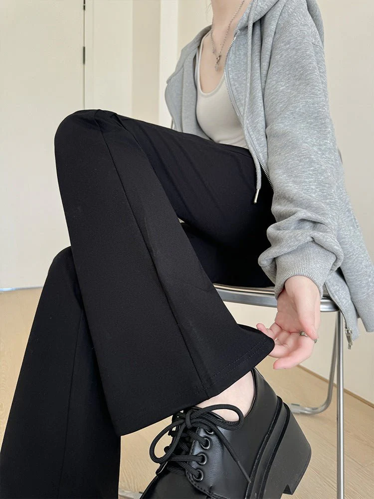 Black horseshoe pants women's pants spring and autumn new high waist slim mopping wide leg pants suit small size flared pants - Image 6