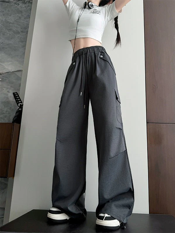 Blue American overalls women's spring, autumn and summer thin 2025 new straight paratrooper wide-leg pants small sweatpants - Image 10