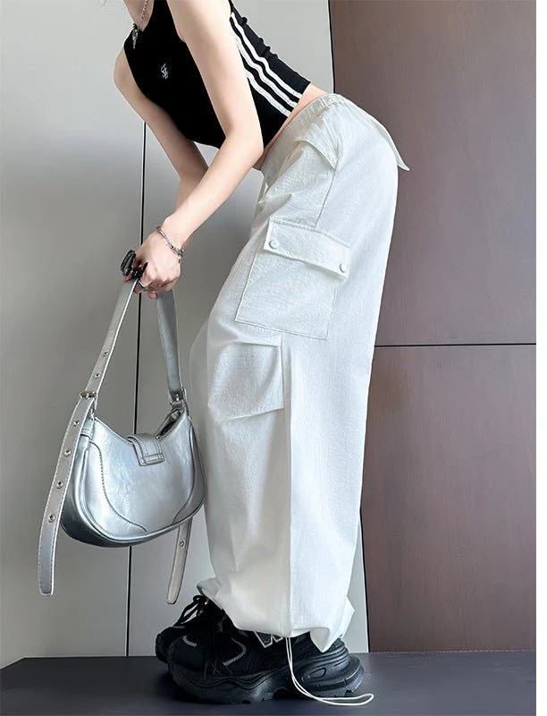 Blue American overalls women's spring, autumn and summer thin 2025 new straight paratrooper wide-leg pants small sweatpants - Image 6