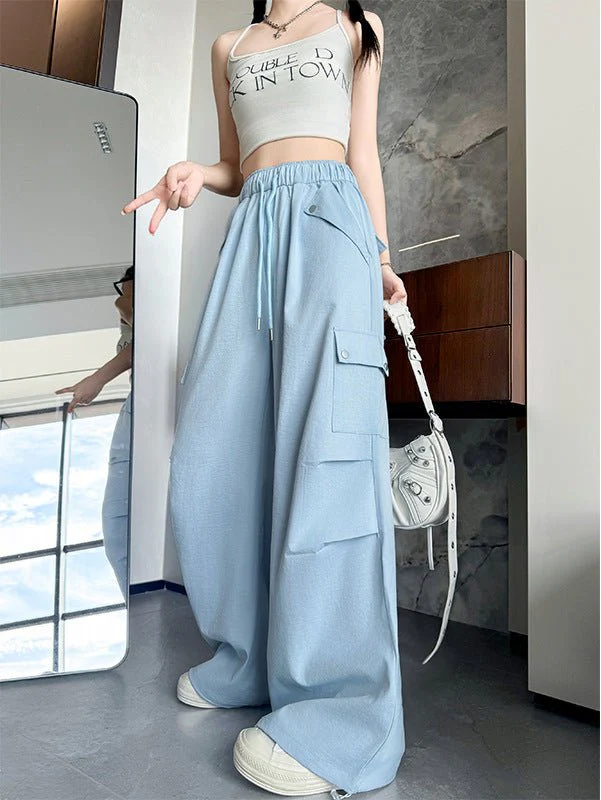 Blue American overalls women's spring, autumn and summer thin 2025 new straight paratrooper wide-leg pants small sweatpants - Image 9