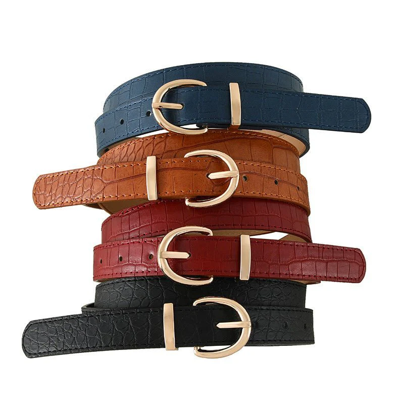 Croco-dile pattern retro large gold buckle fashionable ladies pin buckle belt versatile trend casual jeans belt