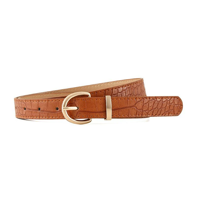 Croco-dile pattern retro large gold buckle fashionable ladies pin buckle belt versatile trend casual jeans belt - Image 3