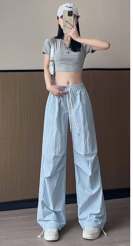 Dopamine overalls women's pants women's summer American casual quick-drying pants straight wide-leg pants high-waisted sweatpants