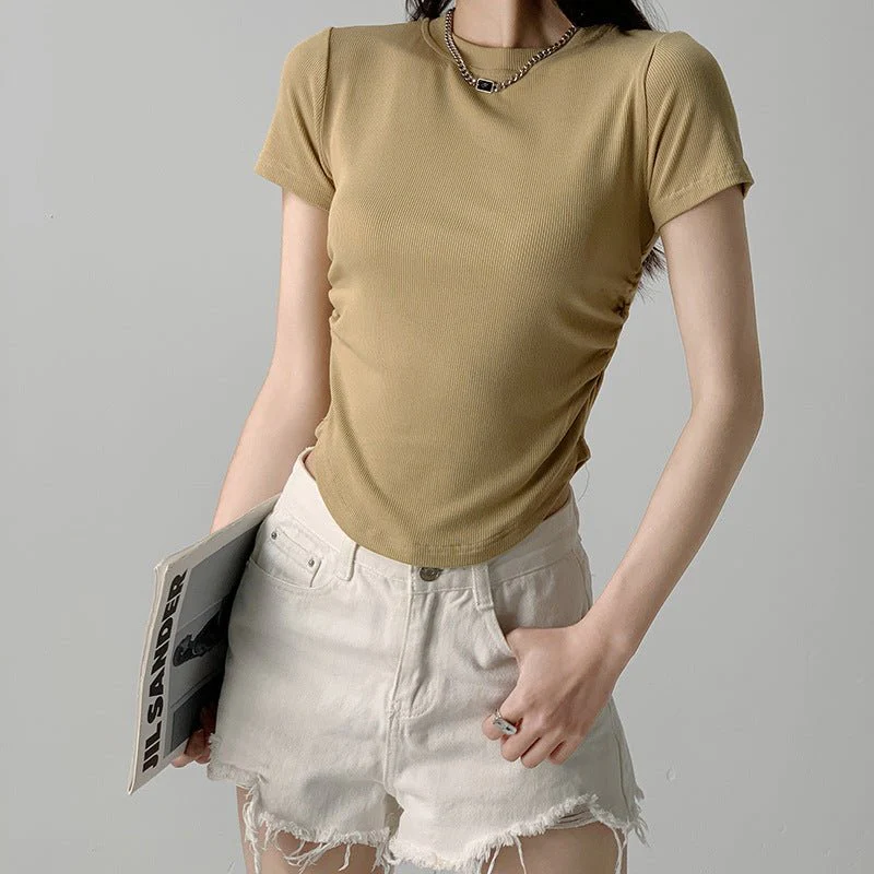 Dopamine wears a round neck short-sleeved T-shirt for women's short slim-fitting summer inner top and outer Spice Girl bottoming shirt tide - Image 10