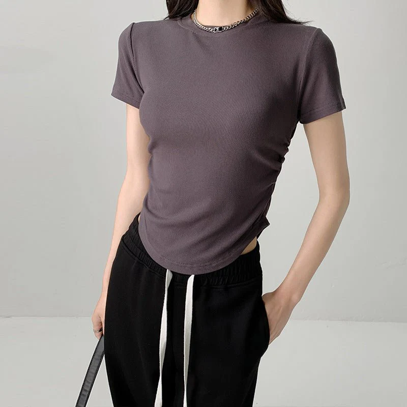 Dopamine wears a round neck short-sleeved T-shirt for women's short slim-fitting summer inner top and outer Spice Girl bottoming shirt tide - Image 5