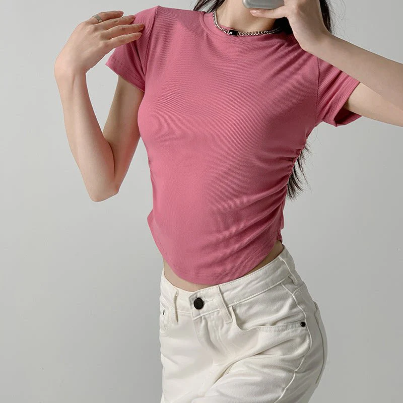Dopamine wears a round neck short-sleeved T-shirt for women's short slim-fitting summer inner top and outer Spice Girl bottoming shirt tide - Image 7