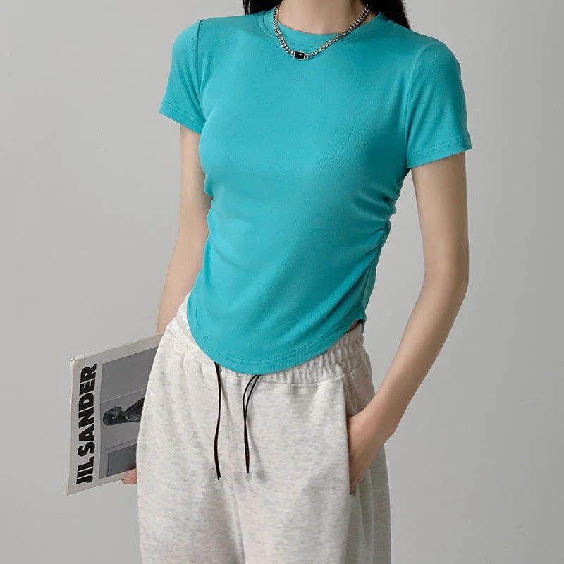 Dopamine wears a round neck short-sleeved T-shirt for women's short slim-fitting summer inner top and outer Spice Girl bottoming shirt tide - Image 8