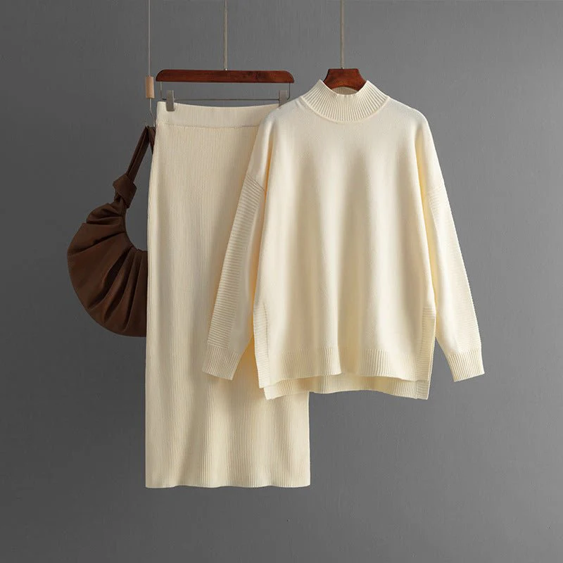 Elegant Harmony | Half Turtleneck Sweater & Midi Skirt Two-Piece Set - Image 12