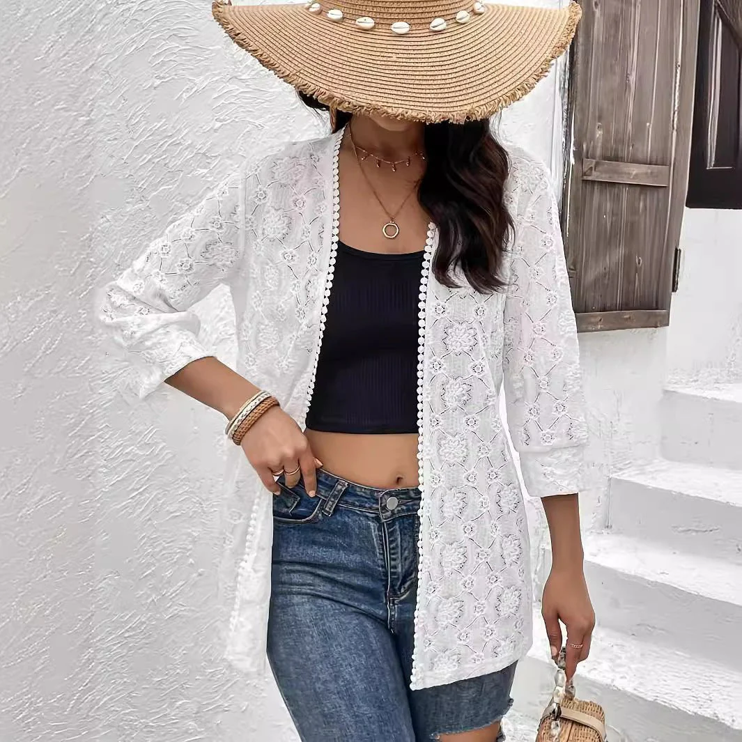 Elegant lace spliced lace cardigan with women's jacket top and women's clothing