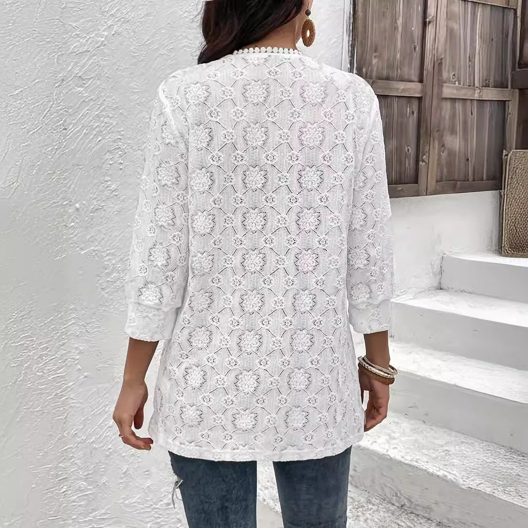 Elegant lace spliced lace cardigan with women's jacket top and women's clothing - Image 2