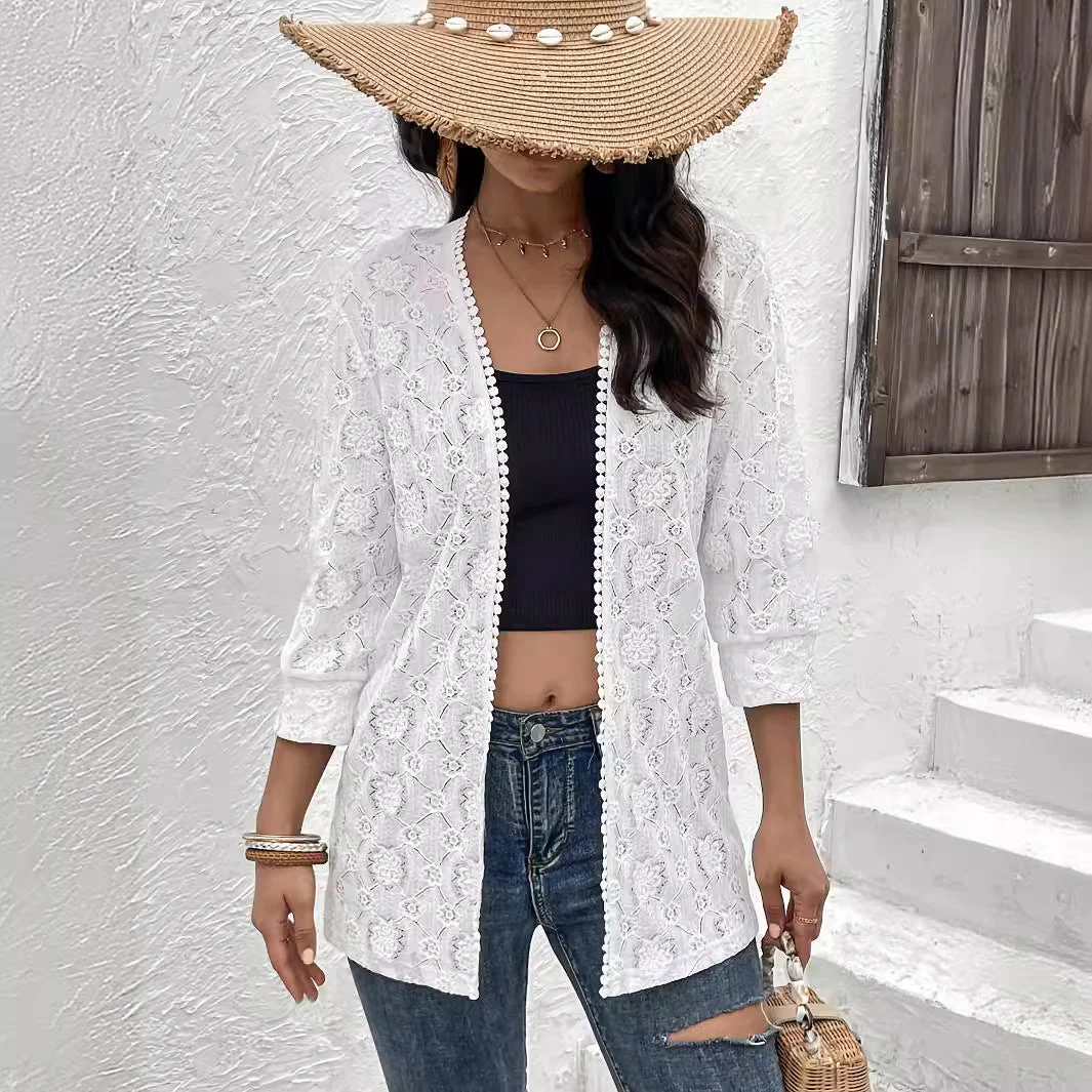 Elegant lace spliced lace cardigan with women's jacket top and women's clothing - Image 3