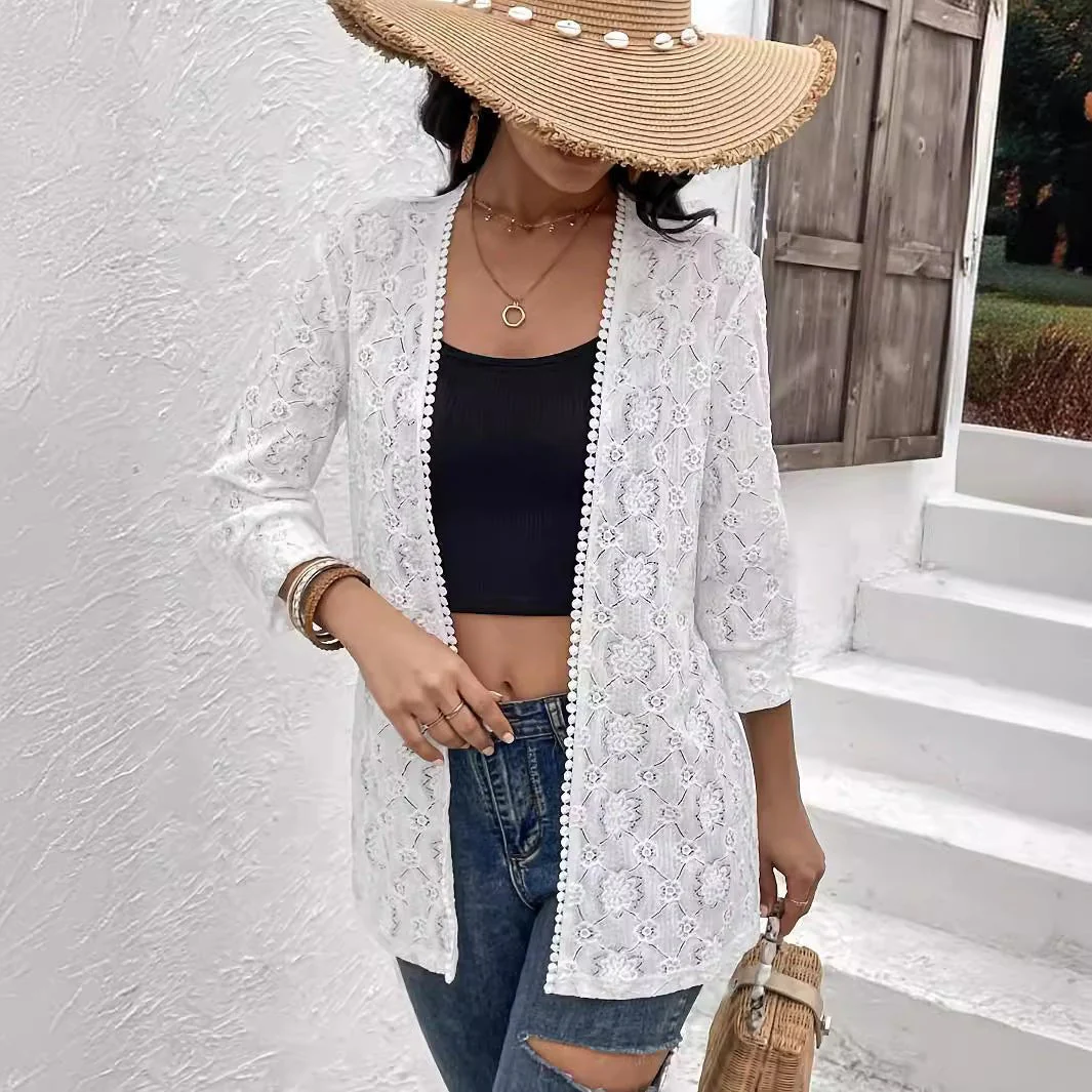 Elegant lace spliced lace cardigan with women's jacket top and women's clothing - Image 4