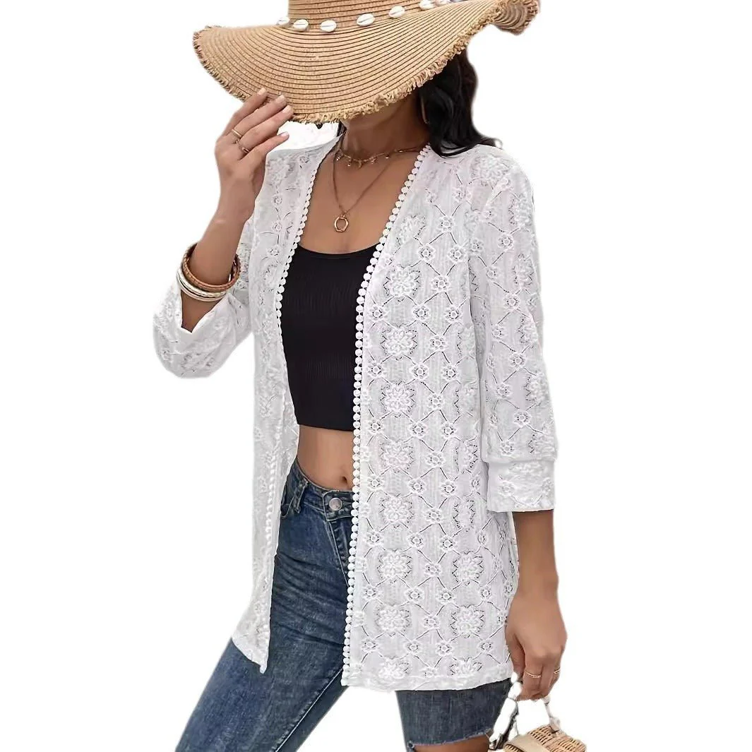 Elegant lace spliced lace cardigan with women's jacket top and women's clothing - Image 5