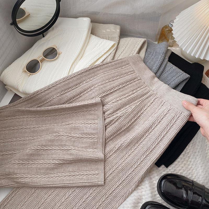 Japanese Style Knit Straight-Leg Pants – Elastic Waist Thick Casual Trousers - Image 8
