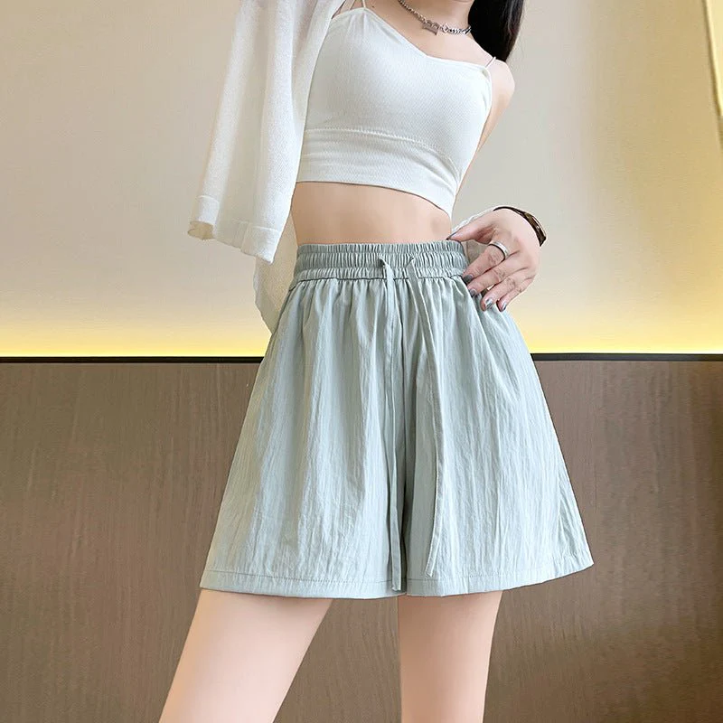Light green ice silk Yamamoto shorts outside women's summer 2025 new high-waisted wide-leg medium pants loose casual five-point pants - Image 10