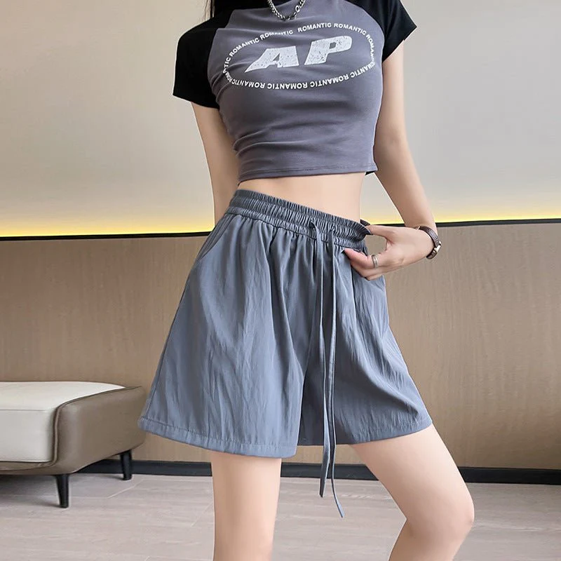Light green ice silk Yamamoto shorts outside women's summer 2025 new high-waisted wide-leg medium pants loose casual five-point pants - Image 11