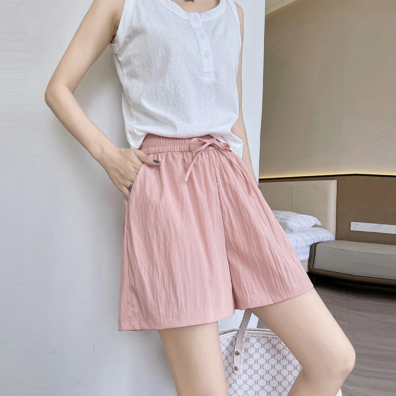 Light green ice silk Yamamoto shorts outside women's summer 2025 new high-waisted wide-leg medium pants loose casual five-point pants - Image 12