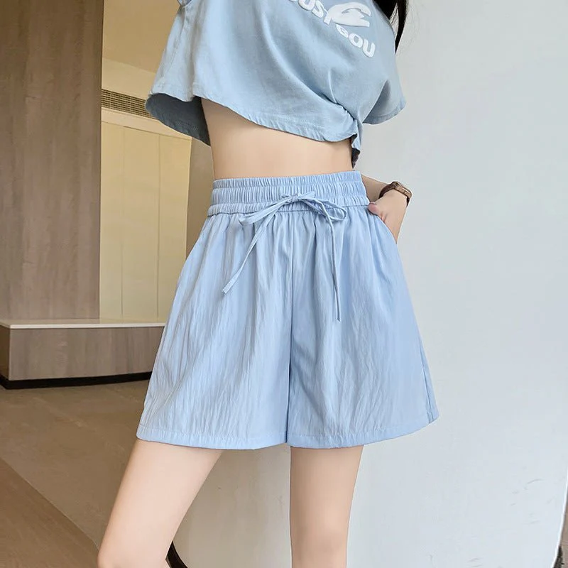 Light green ice silk Yamamoto shorts outside women's summer 2025 new high-waisted wide-leg medium pants loose casual five-point pants - Image 13