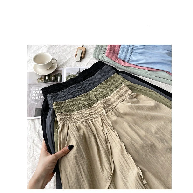 Light green ice silk Yamamoto shorts outside women's summer 2025 new high-waisted wide-leg medium pants loose casual five-point pants - Image 2
