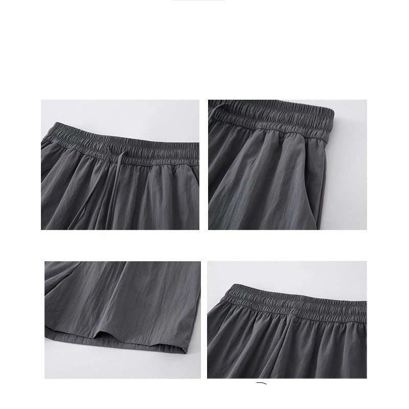Light green ice silk Yamamoto shorts outside women's summer 2025 new high-waisted wide-leg medium pants loose casual five-point pants - Image 4